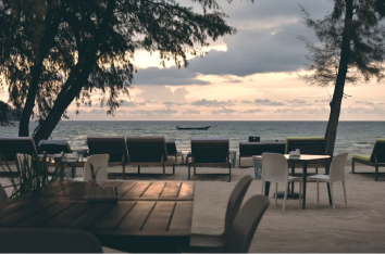 Beachfront table set with an ocean view